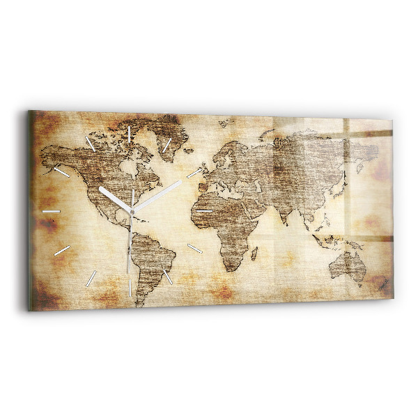 Horizontal wall clock Old world map