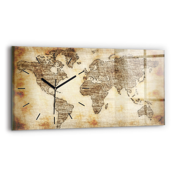 Horizontal wall clock Old world map