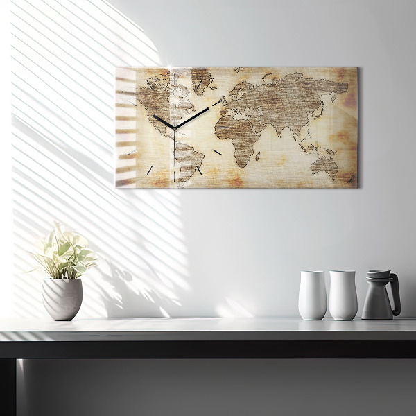 Horizontal wall clock Old world map