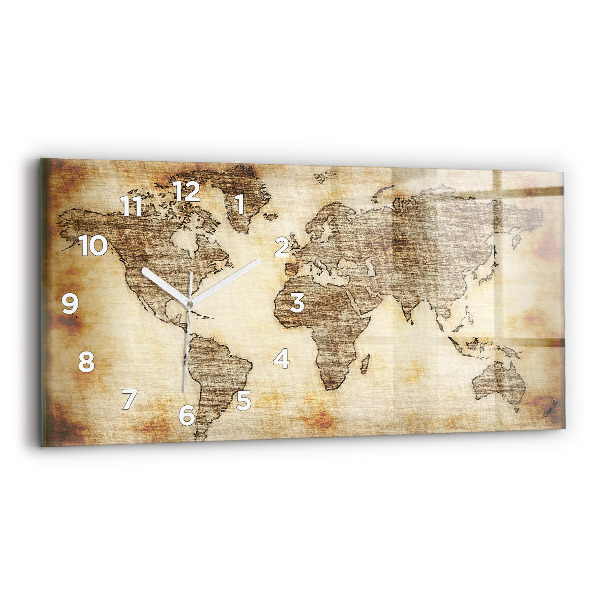 Horizontal wall clock Old world map
