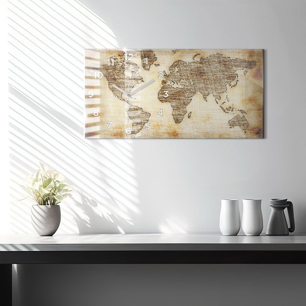 Horizontal wall clock Old world map