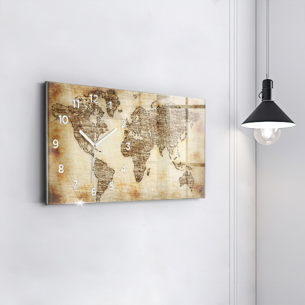 Horizontal wall clock Old world map