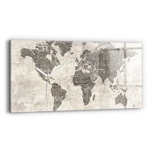 Horizontal wall clock World map newspaper