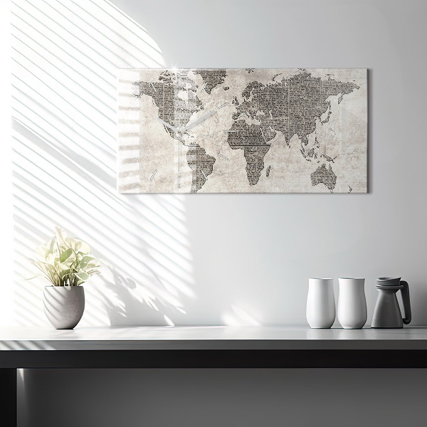 Horizontal wall clock World map newspaper