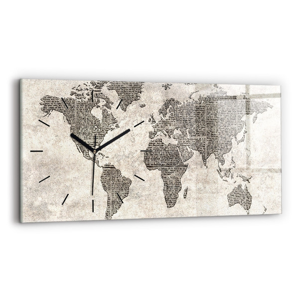 Horizontal wall clock World map newspaper