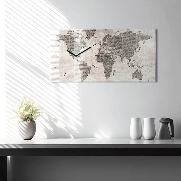 Horizontal wall clock World map newspaper