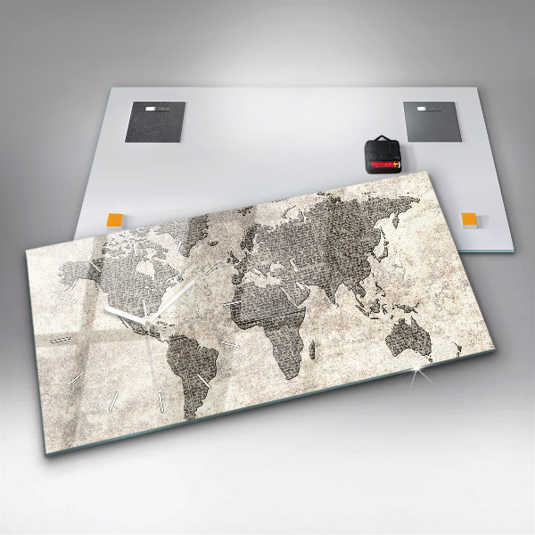 Horizontal wall clock World map newspaper