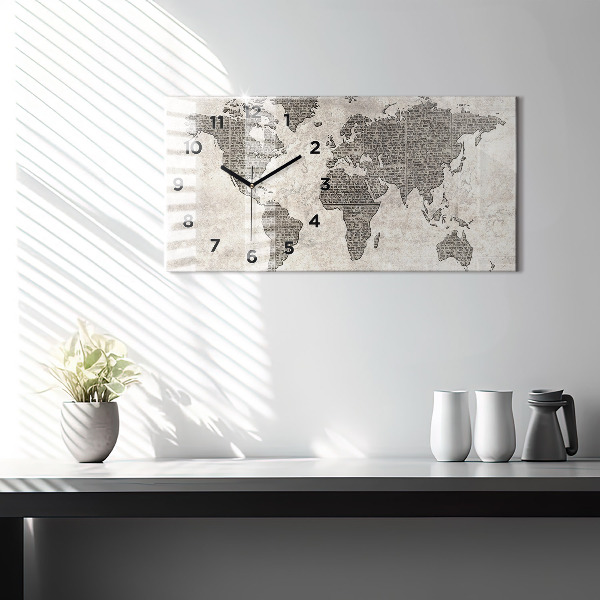 Horizontal wall clock World map newspaper