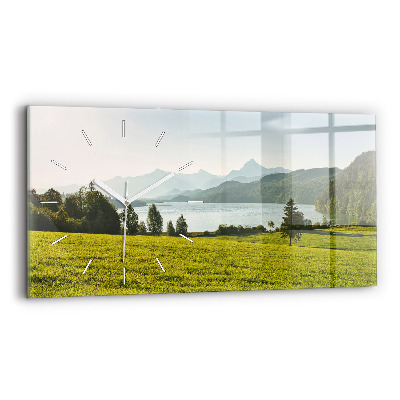 Horizontal wall clock Mountains and field