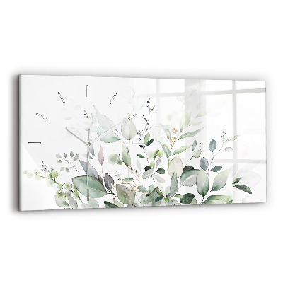 Horizontal wall clock Plants leaves