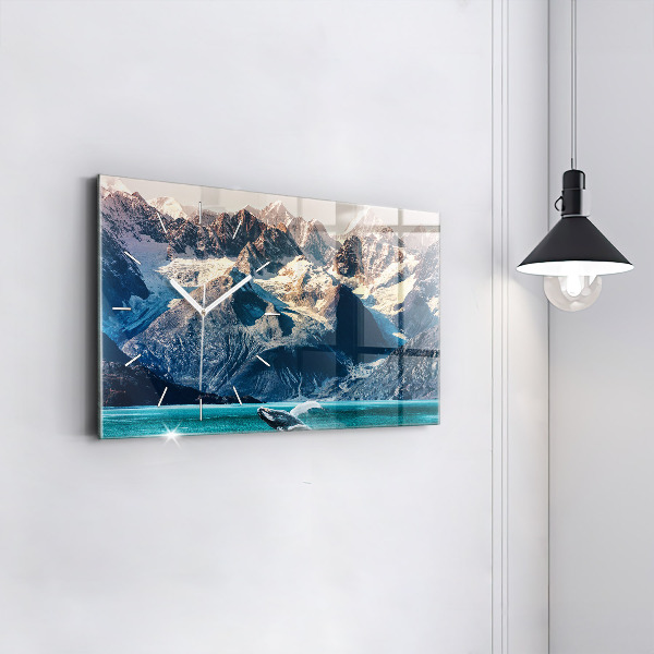 Horizontal wall clock Whale water