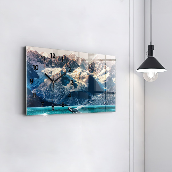 Horizontal wall clock Whale water