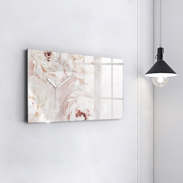 Horizontal wall clock Peony flowers