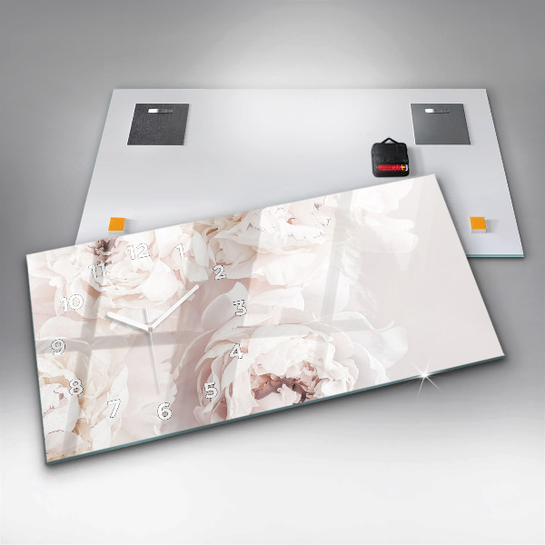 Horizontal wall clock Peony flowers