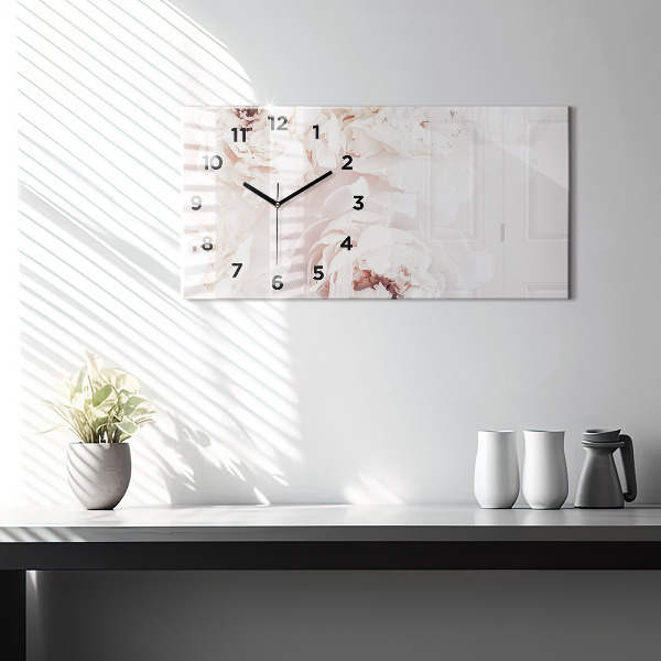 Horizontal wall clock Peony flowers