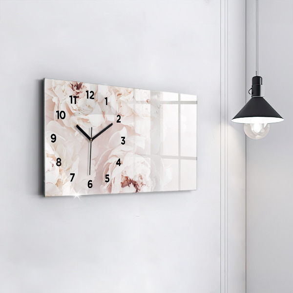 Horizontal wall clock Peony flowers