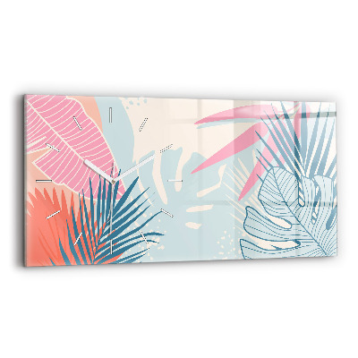 Horizontal wall clock Pastel leaves