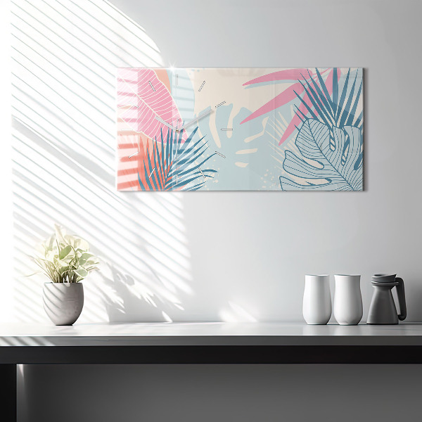 Horizontal wall clock Pastel leaves
