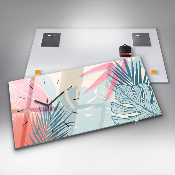 Horizontal wall clock Pastel leaves