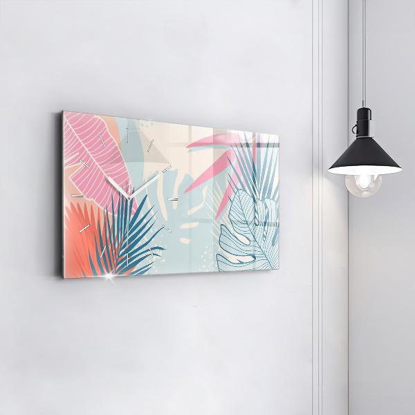 Horizontal wall clock Pastel leaves