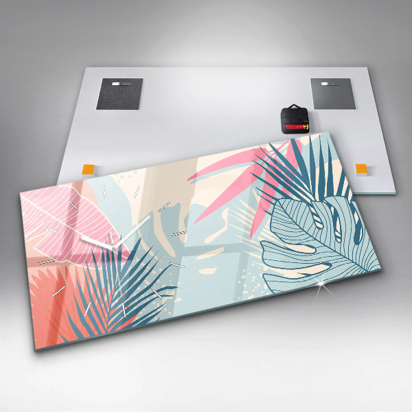 Horizontal wall clock Pastel leaves