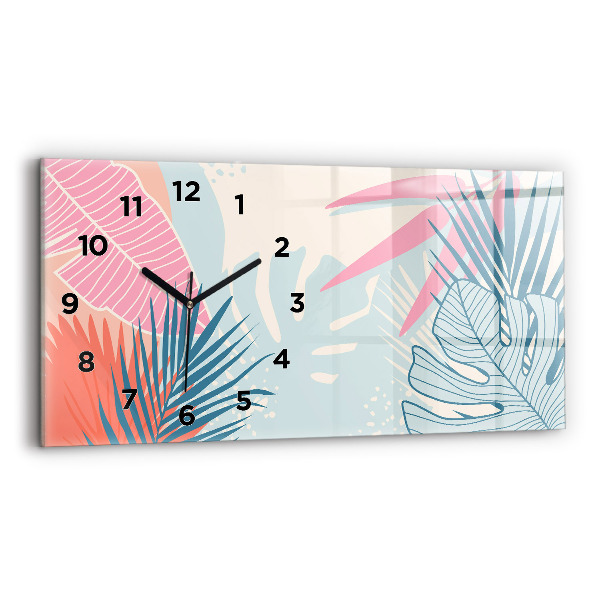 Horizontal wall clock Pastel leaves