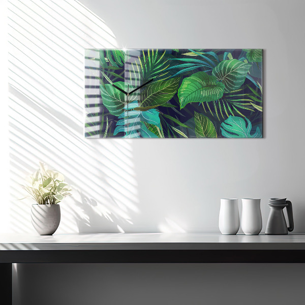 Horizontal wall clock Exotic leaves