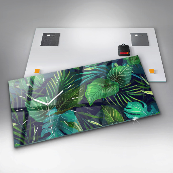 Horizontal wall clock Exotic leaves