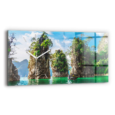 Horizontal wall clock Lake trees nature