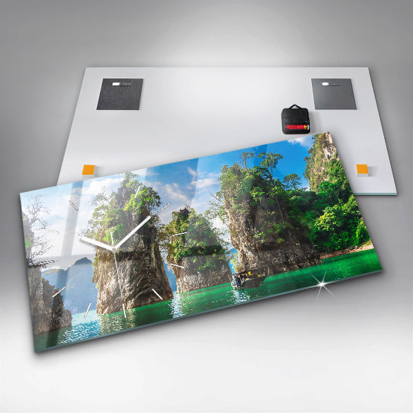 Horizontal wall clock Lake trees nature