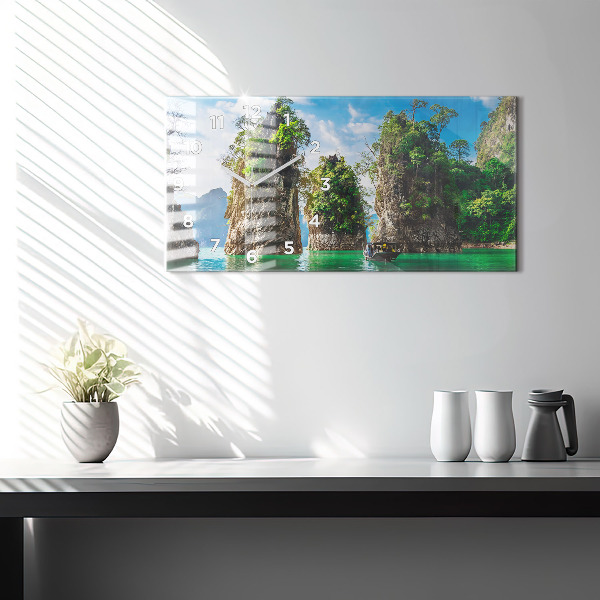 Horizontal wall clock Lake trees nature