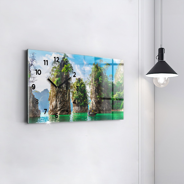 Horizontal wall clock Lake trees nature