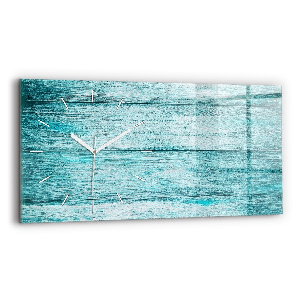 Horizontal wall clock Blue old wood