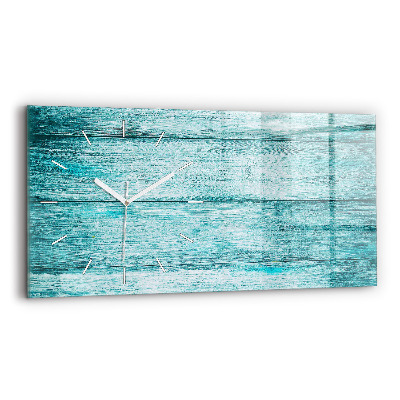Horizontal wall clock Blue old wood