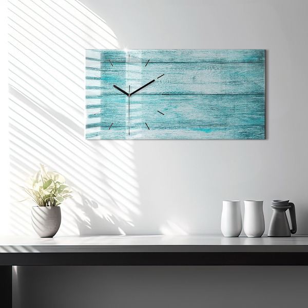 Horizontal wall clock Blue old wood