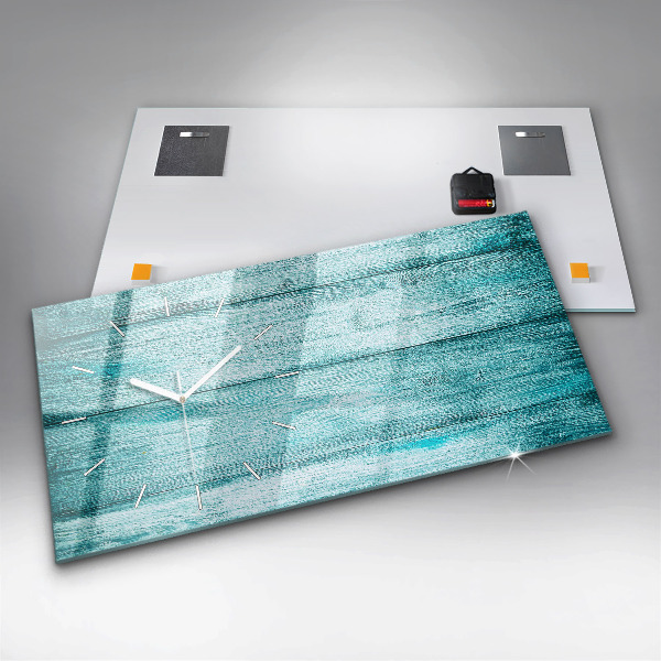 Horizontal wall clock Blue old wood