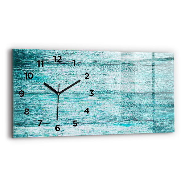 Horizontal wall clock Blue old wood
