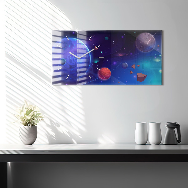 Horizontal wall clock Planets galaxy
