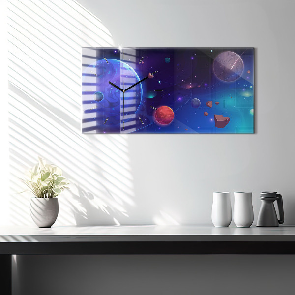 Horizontal wall clock Planets galaxy