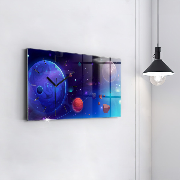 Horizontal wall clock Planets galaxy