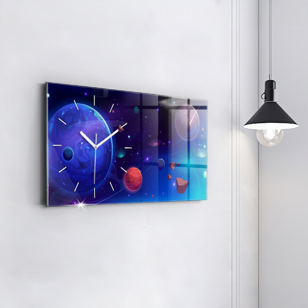 Horizontal wall clock Planets galaxy