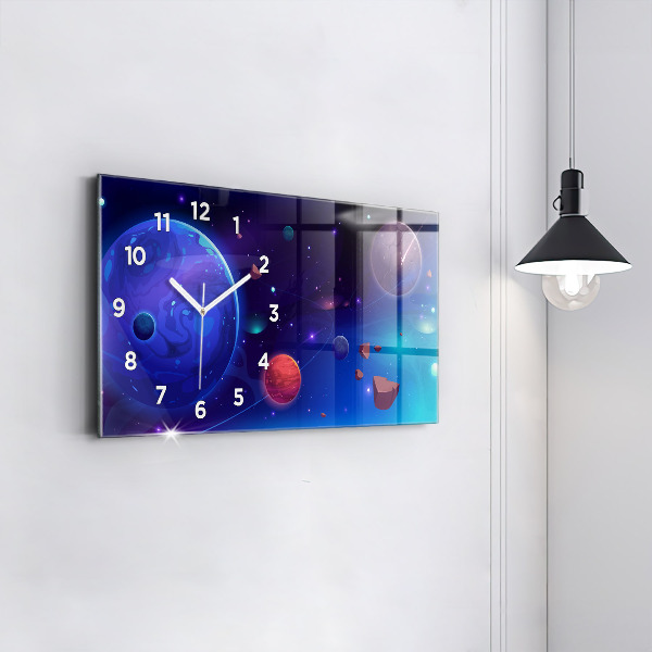 Horizontal wall clock Planets galaxy