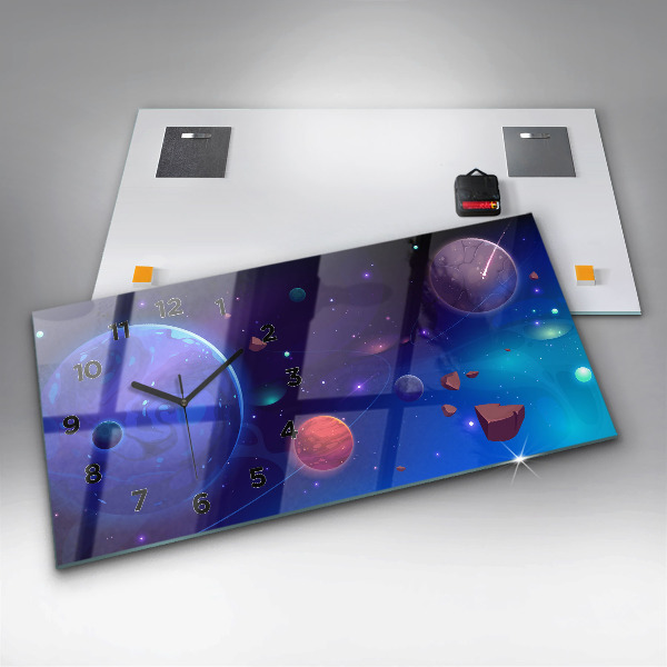 Horizontal wall clock Planets galaxy