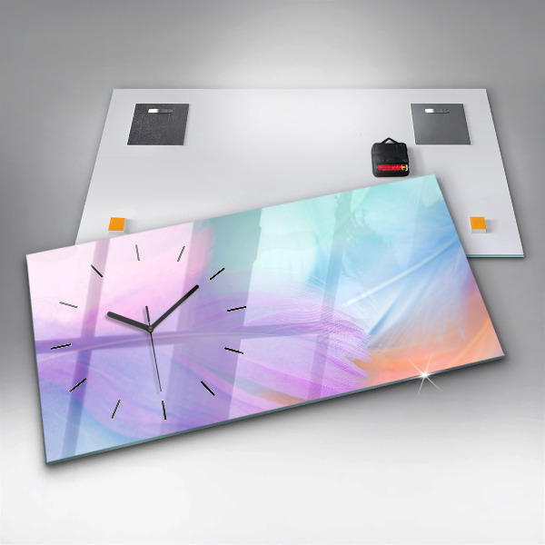 Horizontal wall clock Colorful feathers
