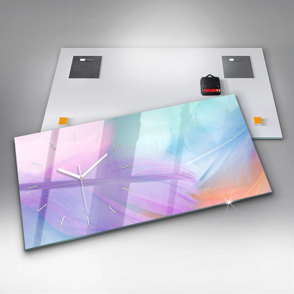 Horizontal wall clock Colorful feathers