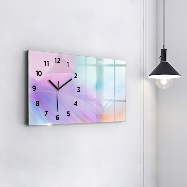 Horizontal wall clock Colorful feathers