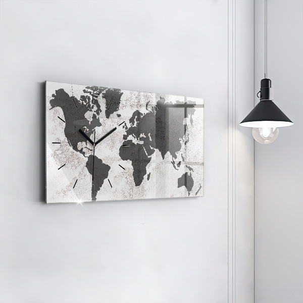 Horizontal wall clock World map concrete