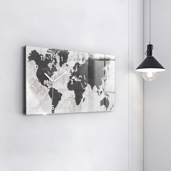 Horizontal wall clock World map concrete