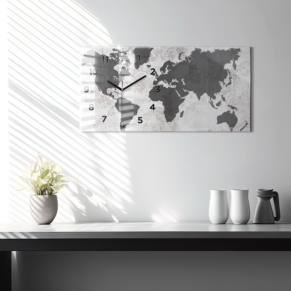 Horizontal wall clock World map concrete