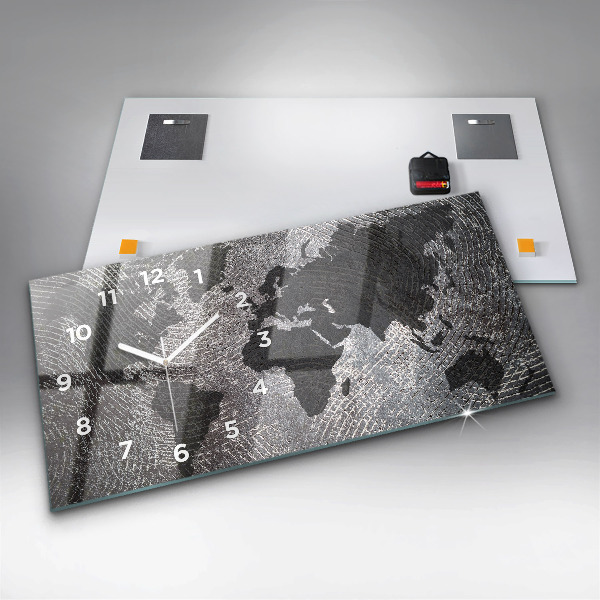 Horizontal wall clock World map concrete